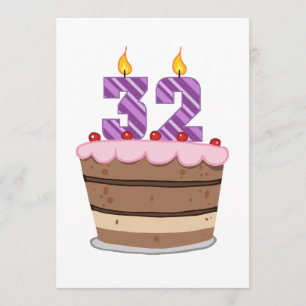 Tarjeta Edad 32 en el pastel de cumpleaños