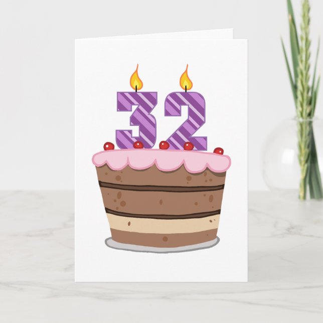 Tarjeta Edad 32 en el pastel de cumpleaños (Anverso)