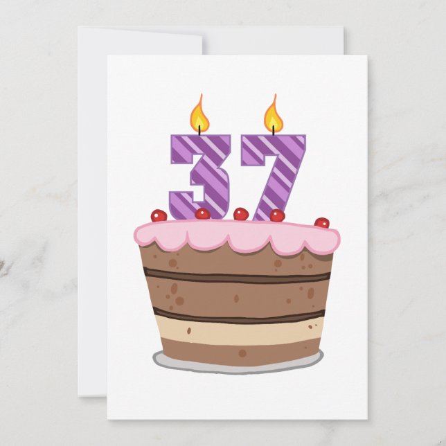 Tarjeta Edad 37 en el pastel de cumpleaños (Anverso)