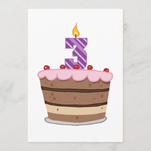Tarjeta Edad 3 en la torta de cumpleaños