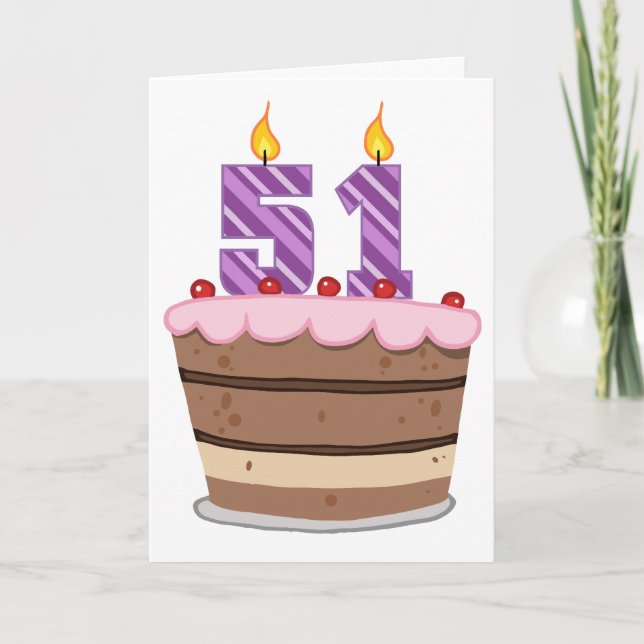 Tarjeta Edad 51 en la torta de cumpleaños (Anverso)