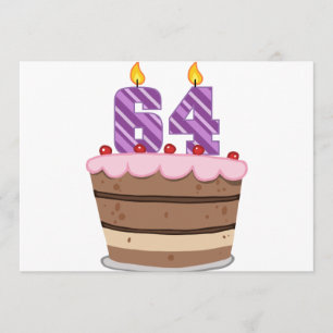 Tarjeta Edad 64 en la torta de cumpleaños