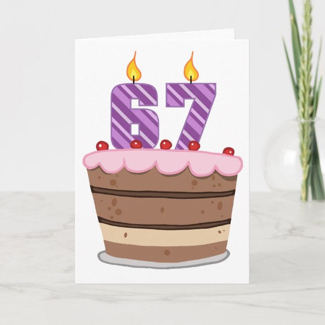 Tarjeta Edad 67 en la torta de cumpleaños (Anverso)