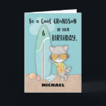 Tarjeta Edad 6 Nieto Birthday Beach Funny Guay Raccoon<br><div class="desc">Esta tarjeta no sólo trae diversión y humor sino también un saludo personalizado a un nieto tuyo que pronto celebrará su sexto cumpleaños. Comenzar a personalizarlo con su nombre antes de hacer el pedido. ¡Hazlo ahora!</div>