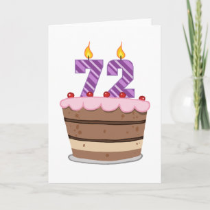 Tarjeta Edad 72 en el pastel de cumpleaños