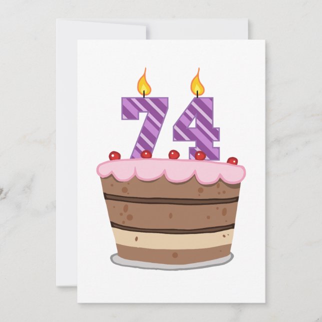 Tarjeta Edad 74 en el pastel de cumpleaños (Anverso)