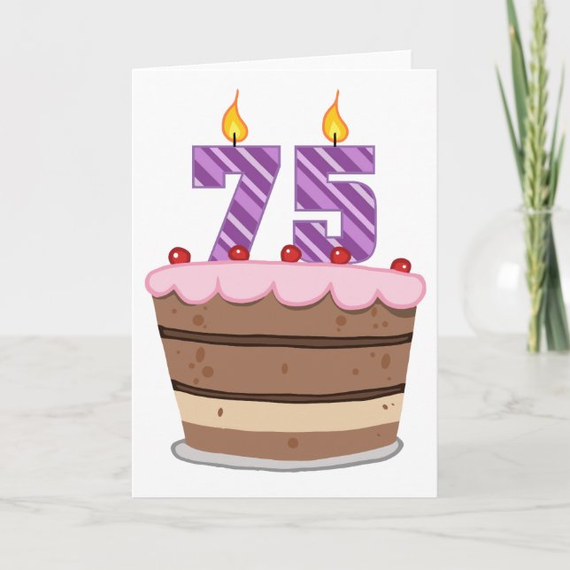 Tarjeta Edad 75 en el pastel de cumpleaños (Anverso)