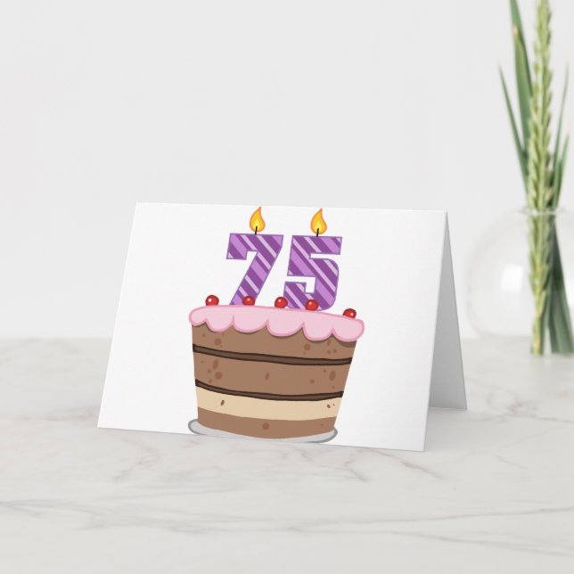 Tarjeta Edad 75 en el pastel de cumpleaños (Anverso)