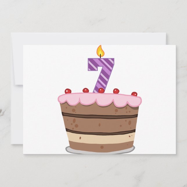 Tarjeta Edad 7 en el pastel de cumpleaños (Anverso)