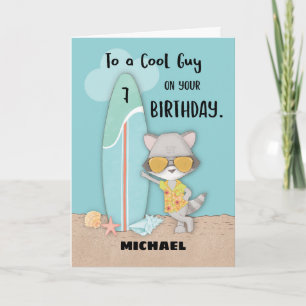 Tarjeta Edad 7 Guy Birthday Beach Funny Guay Raccoon