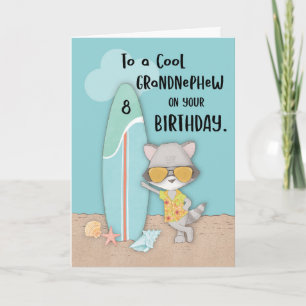 Tarjeta Edad 8 Grandnephew Birthday Beach Funny Raccoon
