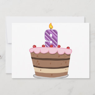 Tarjeta Edad 9 en el pastel de cumpleaños