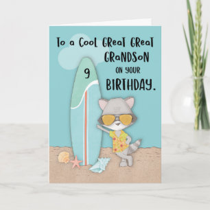 Tarjeta Edad 9 Tataranieto Cumpleaños Playa Mapache
