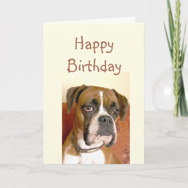 Tarjeta Edad de cumpleaños no es feliz, humor con perro (Anverso)