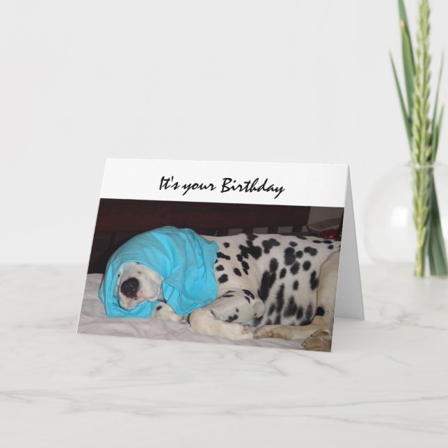 Tarjeta Edad de cumpleaños no es feliz, humor con perro (Anverso)