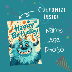 Tarjeta Edad de nombre de foto personalizado   Ilustracion