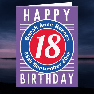 Tarjeta Edad, nombre y fecha en un cumpleaños número 18
