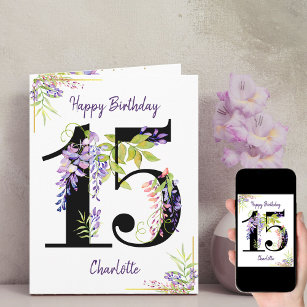 Tarjeta Edad Número 15 Floral Personalizada 15º cumpleaños