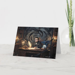 Tarjeta Edgar A. Poe Componiendo El Cuervo En Sueños Gótic