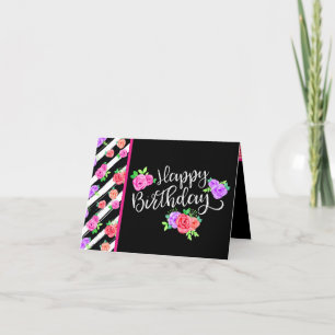 Tarjeta Edgy Rosas y franjas modernas Feliz cumpleaños