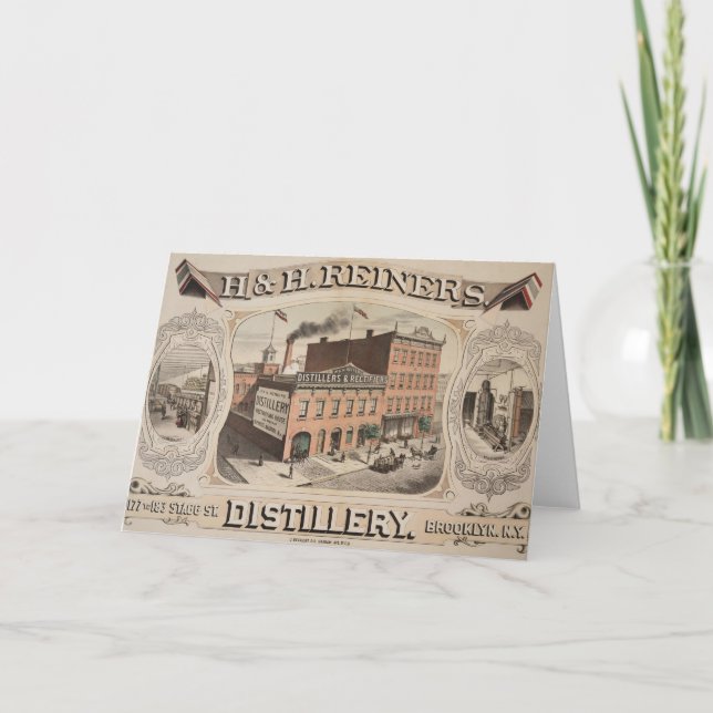 Tarjeta Edificio de la destilería H&H Reiners en Brooklyn, (Anverso)