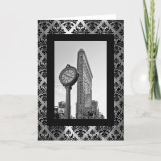 Tarjeta Edificio Flatiron y reloj en blanco y negro 2