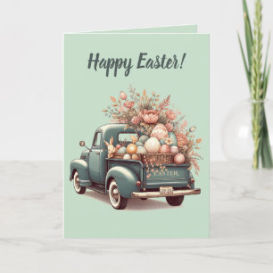 Tarjeta Editable Blue Truck Bunny Y Eggs Easter