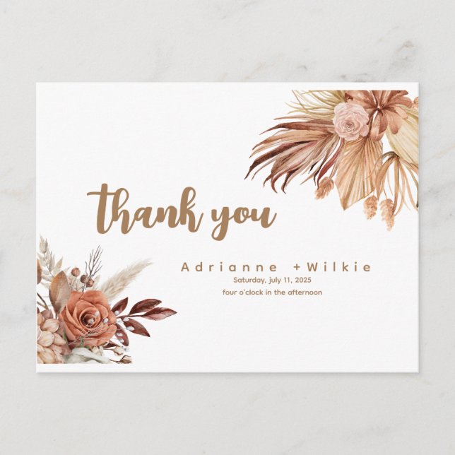 Tarjeta Editable Boho y Pampas Gracias. (Anverso)