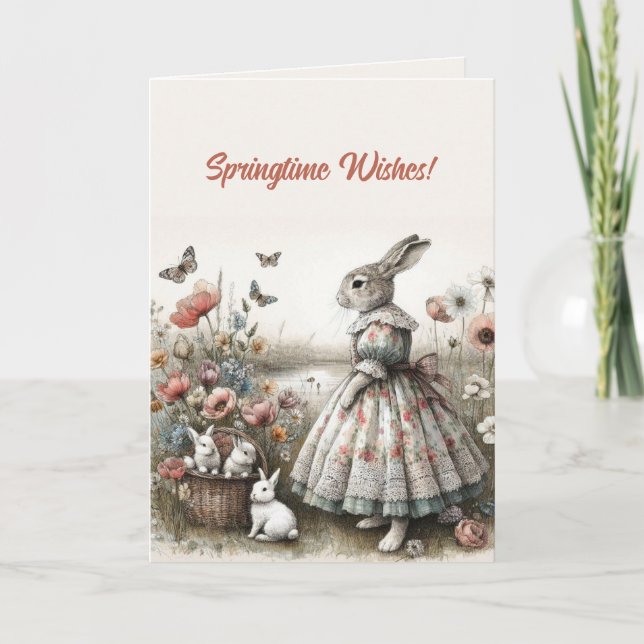 Tarjeta Editable Bunnies Springtime Wiers Feliz Pascua (Anverso)