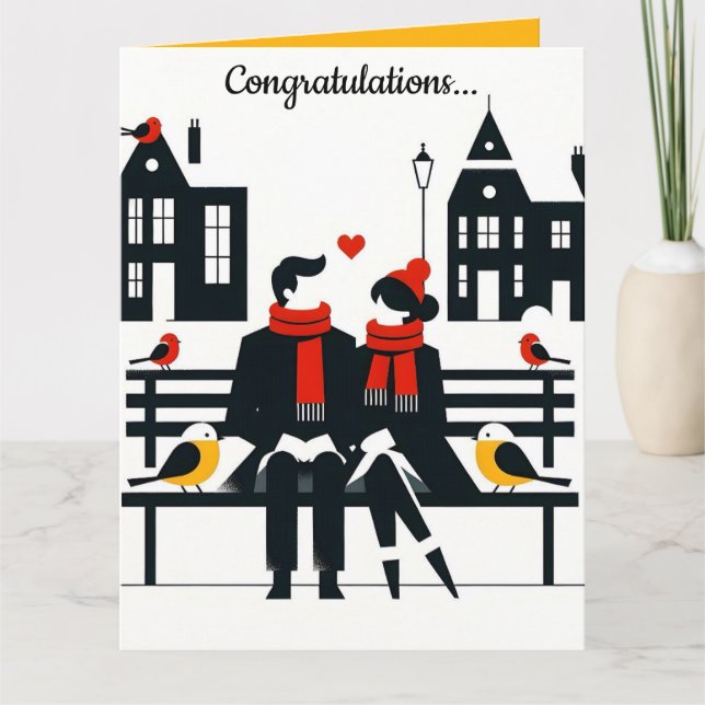 Tarjeta Editable Couple on a Bench With Birds Congrats (Anverso)