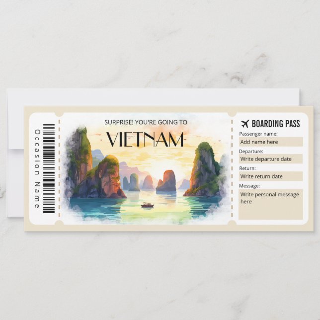 Tarjeta editable de abordaje aéreo de Vietnam (Anverso)