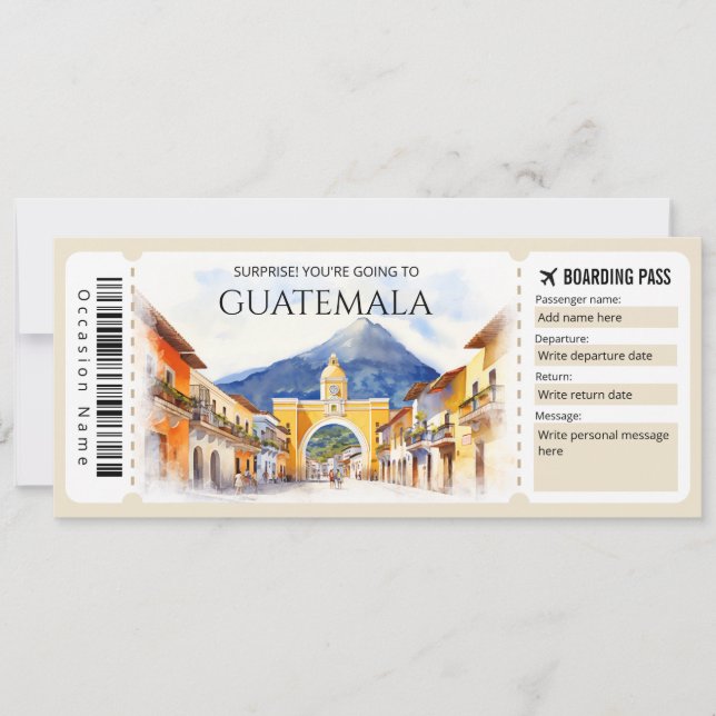 Tarjeta editable de abordaje aéreo en Guatemala (Anverso)