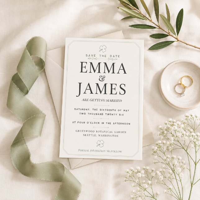 Tarjeta editable de anuncio de fecha de boda minim (Elegant sage green Save the Date for your unforgettable garden wedding.)
