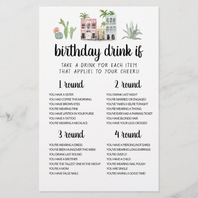 Tarjeta editable de bebida de fiesta de cumpleaños (Anverso)
