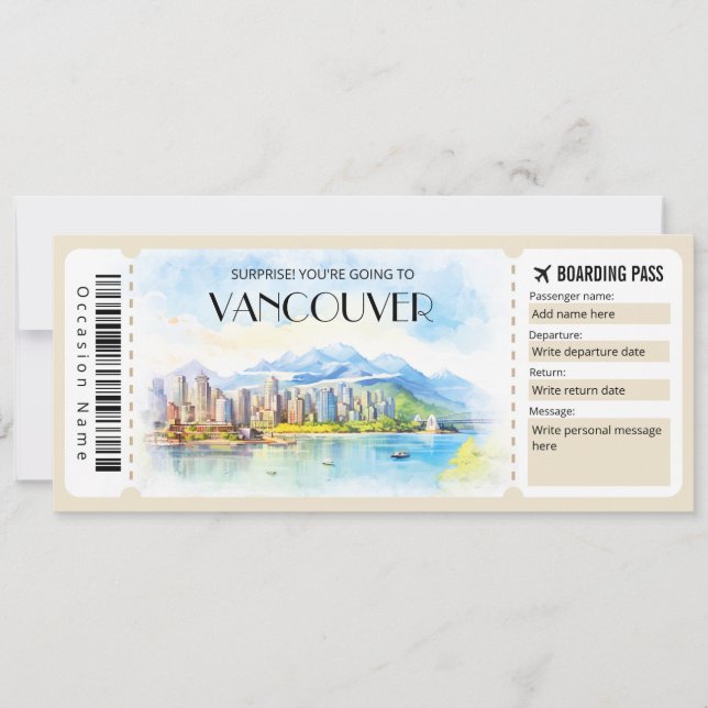 Tarjeta editable de embarque para aviones de Vanco (Anverso)