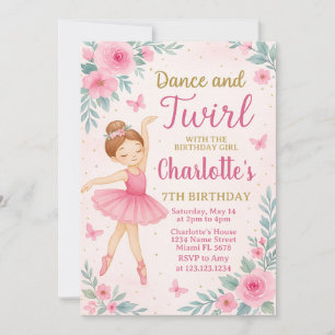 Tarjeta editable de Fiesta de danza rosa y dorada 