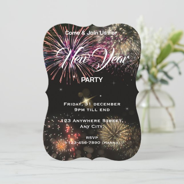 Tarjeta editable de invitación para fiesta de Año  (Anverso de pie)