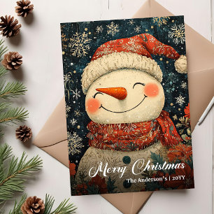 Tarjeta editable de Navidad vintage de muñeco de n