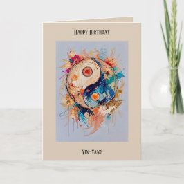 Tarjeta editable de ying-yang abstracto de cumplea
