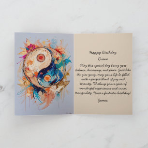 Tarjeta editable de ying-yang abstracto de cumplea