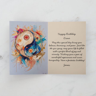 Tarjeta editable de ying-yang abstracto de cumplea