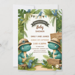 Tarjeta editable Dinosaur Baby Boy Shower para niñ