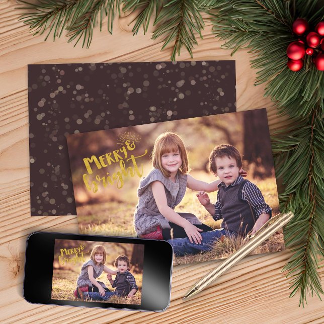 Tarjeta EDITABLE para Navidades de fotos merry y l (Merry and Bright Photo Christmas Card)