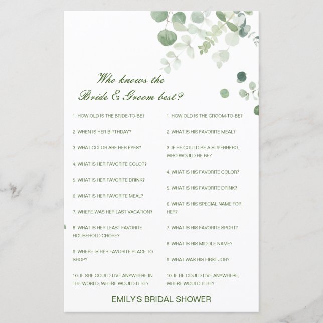 Tarjeta editable que conoce mejor a la novia y a G (Anverso)