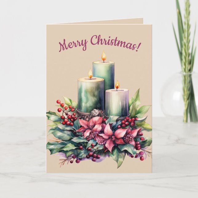 Tarjeta Editable Tres Navidades de Velas (Anverso)