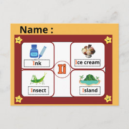 Tarjeta educativa del alfabeto letra I para niños