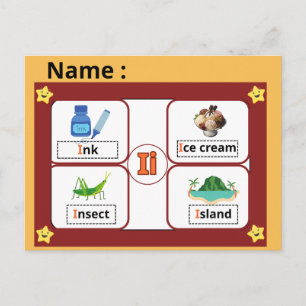 Tarjeta educativa del alfabeto letra I para niños 