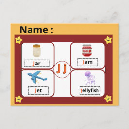 Tarjeta educativa del alfabeto letra J para niños