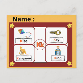 Tarjeta educativa del alfabeto letra K para niños