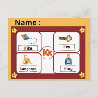 Tarjeta educativa del alfabeto letra K para niños